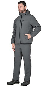 Куртка "СИРИУС-Азов" с капюшоном серый софтшелл пл 350 г/кв.м 104-108/170-176